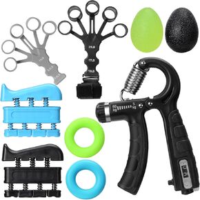 Grip Strength Trainer Kit 9 Pack with Forearm Strengthener, Countable Hand Grip Strengthener,Hand Extension Exerciser, Stress Relief Ball, Grip Ring for Enhance hand strength, Recover Hand .(Blue)