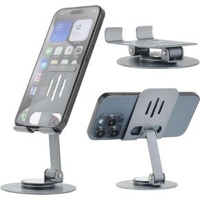 aceyoon 360° Rotating Cell Phone Stand, Adjustable Foldable Desktop Mobile Phone Holder Cradle Dock, Compatible with iPhone 16 15 14 13 Pro Samsung All 4.7-8 inch Phones