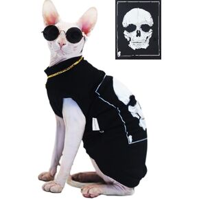 Hairless Cat Clothes Pure Cotton Comfortable with Stratch Cat Apparel for Sphynx, Devon, Cornish Rex Cats (Vest ONLY, X-Large)