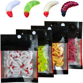 Eforcase 200PCS Bass Fishing Worms Lures, Soft Plastic Maggot Baits Bread Worm Fishing Lure, Fishing Bait Artificial Worms Fishing Lures Fake Maggots Bread Worm for Fishing and Prank Props