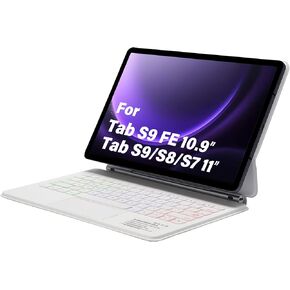 DUNNO Keyboard Case for Samsung Galaxy Tab S9 FE 10.9", Tab S9/S8/S7 11", Magnetic Keyboard Case with Floating Cantilever Stand, Multi-Touch Trackpad, Backlit Keyboard (White)