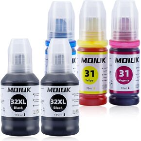 High Capacity Compatible with HP 31 32XL Ink Refill Bottles Set for HP Smart Tank 7301, 7602, 5000, 6001, 5101 5102 5103 Plus 651 551 455 457 450 All-in-One Ink-Tank (5 Bottles: 2BCMY)
