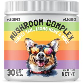 Mushroom Complex Treats for Dogs with Reishi, Shiitake, and Turkey Tail Mushrooms for Cognition and Immune Boosting Supports Digestive Health and Reduces Inflammation DHA EPA Turmeric Kelp (28pcs)