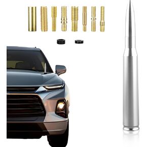 Chrome Antenna Car Truck Bullet Antenna 50 Cal Bullet Antenna Radio Accessories Universal Replacement for GMC Sierra 1500 Chevy Dodge Ram Silverado 1500 2500 3500 Ford F150 F250 F350 (Chrome)