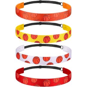 4 Pieces Girls Non-slip Basketball Headband Adjustable Basketball Hairband Girls Sports Hair Accessories (Black, Purple, Red, White)