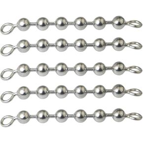 15PCS Stainless Steel Swivel Bead Chain Fishing Tackle 6 Beads Length 1.77 inches Sea Fishing Tackle Bead Chain Connector Fishing Ball Chain Clasp for Custom Rig Spinner