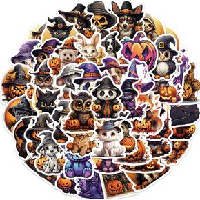 50 Pcs Halloween Ghost Theme Stickers, Cute Ghost Decorative Stickers for Kids Adults, Pack Halloween Waterproof Vinyl Stickers of Water Bottle (Ghost)