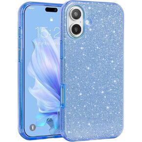 MATEPROX Compatible with iPhone 16 Pro Case, Glitter Bling 3-Layer Shockproof Anti-Scratch Cover 6.3'' for Girls Women,Trendy Sparkle Protective Christmas Cases for iPhone 16Pro-Red