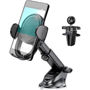 Car Phone Holder Mount, 3 in 1 Phone Mount for Car Dashboard Windshield Air Vent, Hand Free Automotive Cell Phone Mount for All Smartphones, Universal Car Interior Accessories