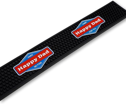 Happy Dad Hard Seltzer & Tea Bar Mat for Home Bar Accessories, Man Cave Decor, Coffee Station, Bartender Kitchen Counter Bar Pad, Waterproof Non Slip Durable PVC, Black Square, 24in x 3in x 0.5in in Saudi Arabia