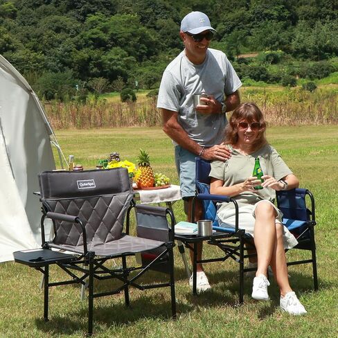 Camping Folding Chairs for Outside, Foldable Camp Chairs for Adults Heavy Duty, Oversized Directors Camping Chair with Table for Picnic, Lawn Large Comfy Camping Chair, 350 LBS Capacity, Blue in Kuwait
