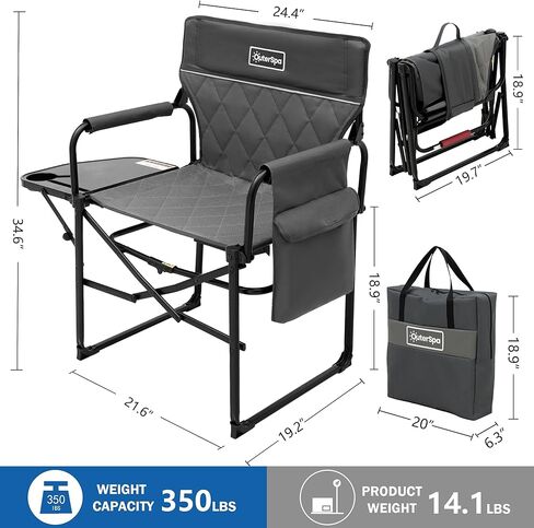 Camping Folding Chairs for Outside, Foldable Camp Chairs for Adults Heavy Duty, Oversized Directors Camping Chair with Table for Picnic, Lawn Large Comfy Camping Chair, 350 LBS Capacity, Blue in Kuwait