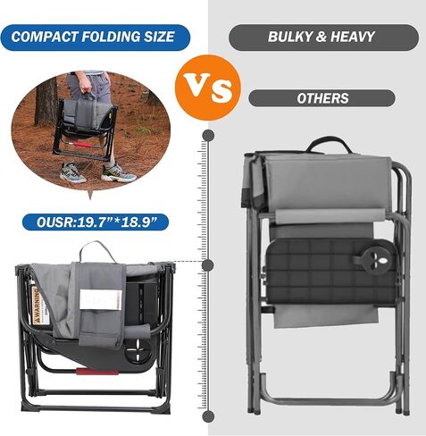 Camping Folding Chairs for Outside, Foldable Camp Chairs for Adults Heavy Duty, Oversized Directors Camping Chair with Table for Picnic, Lawn Large Comfy Camping Chair, 350 LBS Capacity, Blue in Kuwait