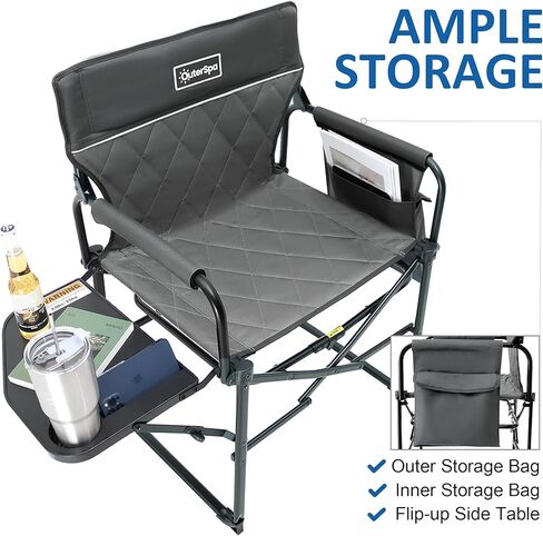 Camping Folding Chairs for Outside, Foldable Camp Chairs for Adults Heavy Duty, Oversized Directors Camping Chair with Table for Picnic, Lawn Large Comfy Camping Chair, 350 LBS Capacity, Blue in Kuwait