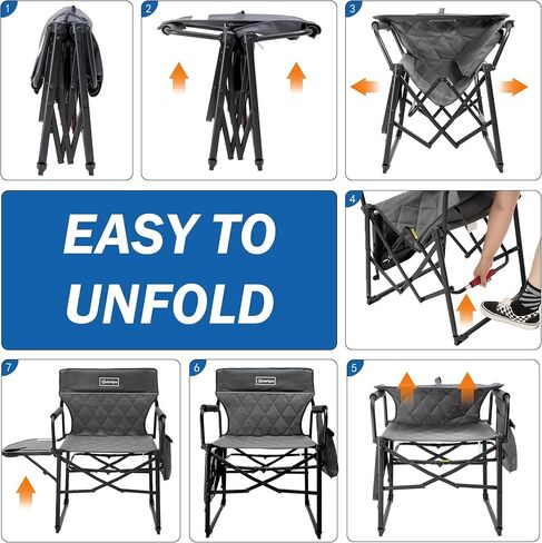 Camping Folding Chairs for Outside, Foldable Camp Chairs for Adults Heavy Duty, Oversized Directors Camping Chair with Table for Picnic, Lawn Large Comfy Camping Chair, 350 LBS Capacity, Blue in Kuwait