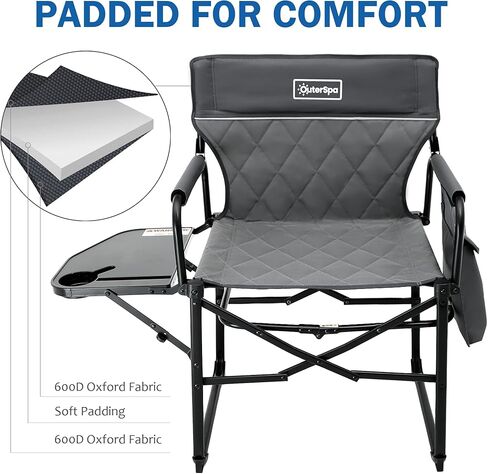 Camping Folding Chairs for Outside, Foldable Camp Chairs for Adults Heavy Duty, Oversized Directors Camping Chair with Table for Picnic, Lawn Large Comfy Camping Chair, 350 LBS Capacity, Blue in Kuwait