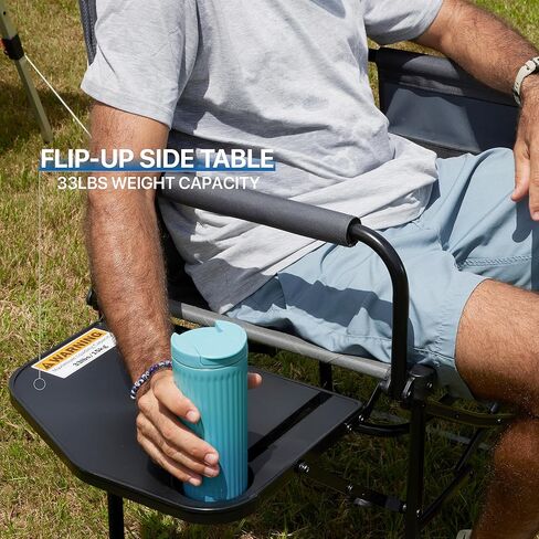 Camping Folding Chairs for Outside, Foldable Camp Chairs for Adults Heavy Duty, Oversized Directors Camping Chair with Table for Picnic, Lawn Large Comfy Camping Chair, 350 LBS Capacity, Blue in Kuwait