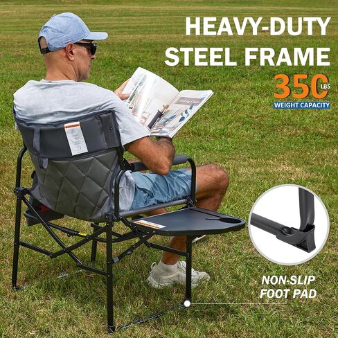 Camping Folding Chairs for Outside, Foldable Camp Chairs for Adults Heavy Duty, Oversized Directors Camping Chair with Table for Picnic, Lawn Large Comfy Camping Chair, 350 LBS Capacity, Blue in Kuwait
