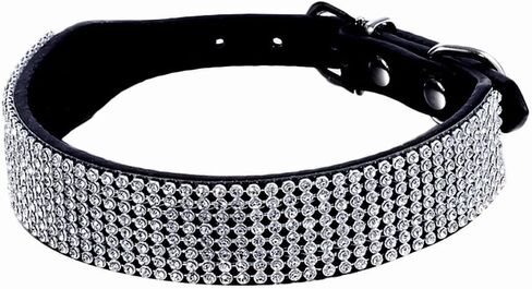 Rhinestone Dog Collar, Bling Rhinestone Suede Leather Crystal Diamond Rhinestones Small Pet Cat Dog Puppy Collar(Black,M) in Kuwait