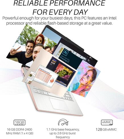 أحدث كمبيوتر محمول HP مقاس 14 بوصة للأعمال الطلابية، Intel Quad-Core N4120، ذاكرة الوصول العشوائي 16 جيجابايت، 128 جيجابايت eMMC، مكتب لمدة عام 365، عمر بطارية طويل، بلوتوث، رفيع وخفيف، MicroSD، HDMI، Windows 11 Home in Saudi Arabia