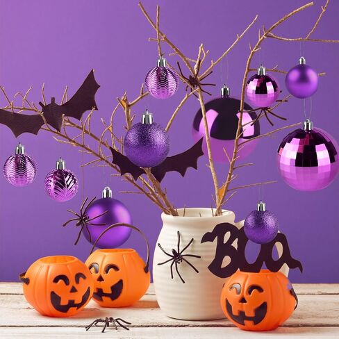 24Pcs Halloween Ball Ornaments Set, 2.36 inch Shatterproof Hanging Halloween Tree Ornaments with Shiny Tree Ball Ornaments for Indoor&Outdoor Holiday Party Decoration in Saudi Arabia