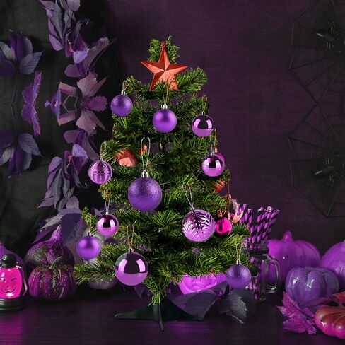 24Pcs Halloween Ball Ornaments Set, 2.36 inch Shatterproof Hanging Halloween Tree Ornaments with Shiny Tree Ball Ornaments for Indoor&Outdoor Holiday Party Decoration in Saudi Arabia