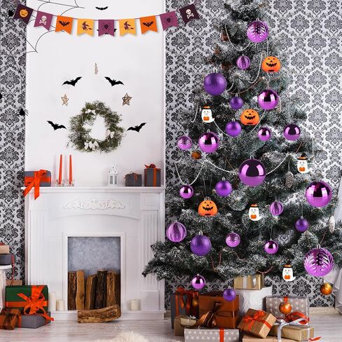 24Pcs Halloween Ball Ornaments Set, 2.36 inch Shatterproof Hanging Halloween Tree Ornaments with Shiny Tree Ball Ornaments for Indoor&Outdoor Holiday Party Decoration in Saudi Arabia