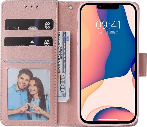 Compatible with iPhone 14 Plus 6.7 inch Wallet Case and Tempered Glass Screen Protector Leather Flip Card Holder Phone Cover for i-Phone 14+ iPhone14Plus 5G i i14 + iPhone14 14Plus Women Men Rose Gold in Saudi Arabia