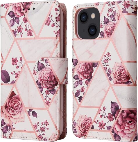 Compatible with iPhone 14 Plus 6.7 inch Wallet Case and Tempered Glass Screen Protector Leather Flip Card Holder Phone Cover for i-Phone 14+ iPhone14Plus 5G i i14 + iPhone14 14Plus Women Men Rose Gold in Saudi Arabia