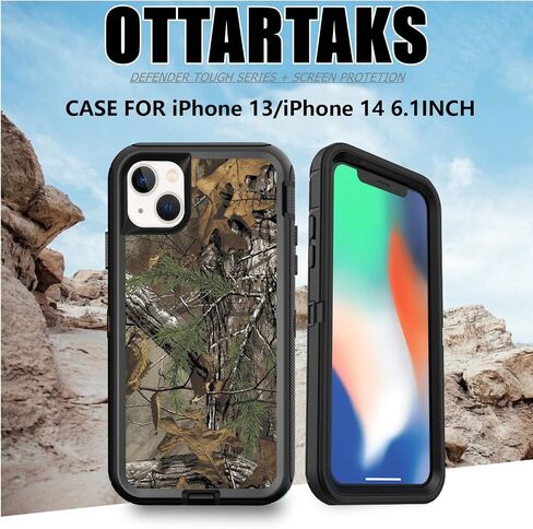 OTTARTAKS Compatible with iPhone 14 Phone Case, iPhone 13 Case with Screen Protector Shockproof Heavy Duty Protective Case for iPhone 13/14 Men Boys, Camouflage in Saudi Arabia