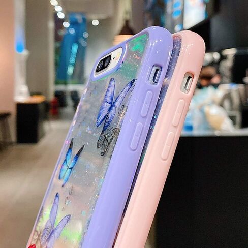 LCHULLE Girly Case for iPhone SE 2022/3rd Case iPhone SE 2020/2nd iPhone 7 iPhone 8 Case Cute Iridescent Butterfly Design Laser Bling Glitter Girls Women Soft TPU Bumper Drop Protection Cover, Purple in Kuwait