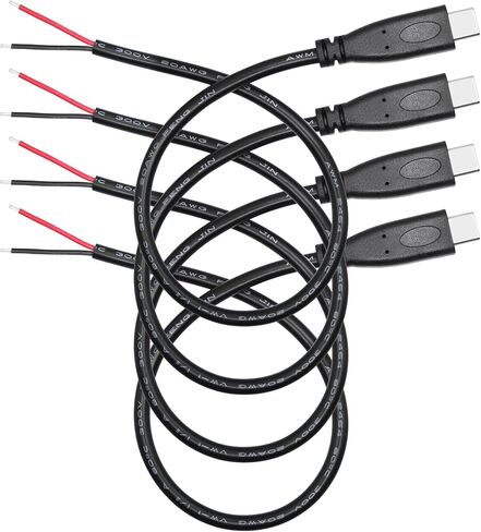 4 قطع USB C إلى 2 دبوس سلك عاري مفتوح النهاية 10 بوصة، 90 درجة USB نوع C ذكر التوصيل 2 دبوس كابل ضفيرة 20AWG 5V/3A، لمعدات USB من النوع C المثبتة أو استبدال كابل إصلاح DIY in Kuwait