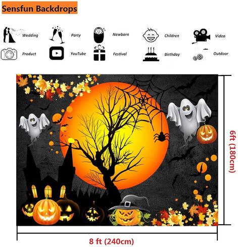 Sensfun Halloween Backdrop for Halloween Birthday Party Decorations Moon Night Pumpkin Ghost Castle Photography Background Kids Adult Halloween Trick Or Treat Party Banner Photo Booth Supplies 7x5ft in Saudi Arabia