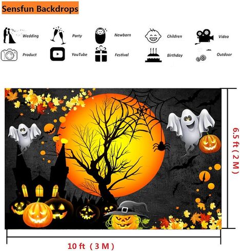 Sensfun Halloween Backdrop for Halloween Birthday Party Decorations Moon Night Pumpkin Ghost Castle Photography Background Kids Adult Halloween Trick Or Treat Party Banner Photo Booth Supplies 7x5ft in Saudi Arabia