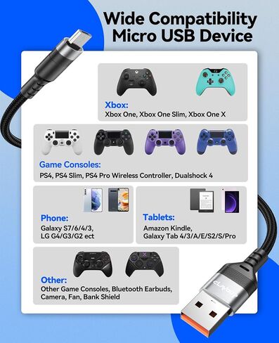 كابل شاحن Kindle بطول 6 أقدام، كابل USB صغير لاستبدال سلك شاحن Kindle، سلك شحن USB إلى Micro USB Kindle لقارئ Kindle الإلكتروني القديم، وأقراص Paperwhite وFire (ليس لعام 2021 وأحدث Kindles) in Kuwait