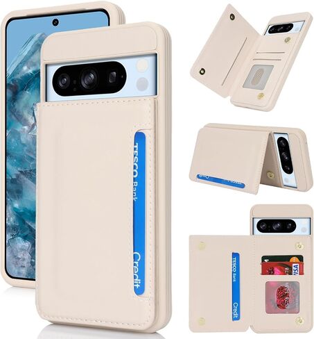 iCoverCase Compatible with Google Pixel 8 Pro Case with Card Holder, Wallet Phone Case for Women Men [RFID Blocking] PU Leather Protective Wallet Case for Pixel 8 Pro (Beige) in Saudi Arabia
