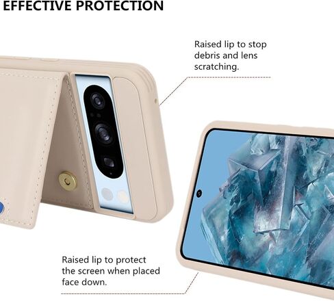 iCoverCase Compatible with Google Pixel 8 Pro Case with Card Holder, Wallet Phone Case for Women Men [RFID Blocking] PU Leather Protective Wallet Case for Pixel 8 Pro (Beige) in Saudi Arabia