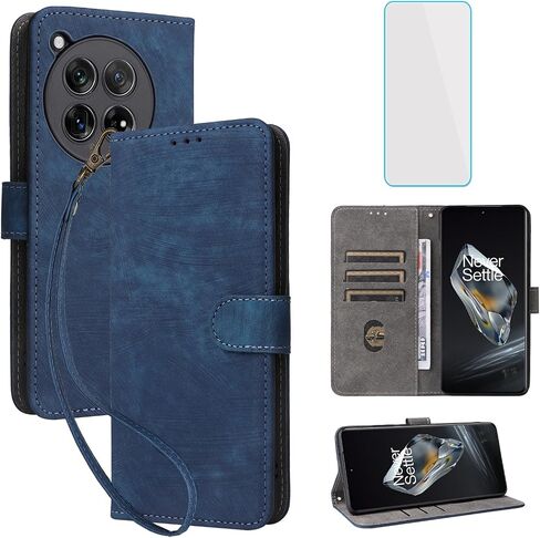 for OnePlus 12R 5G Wallet Phone Case with Screen Protector [RFID Blocking] Leather Flip Card Holder Kickstand Wristlet Men Women Cell Phone Case for 1+ One Plus 12R 5G Black in Saudi Arabia