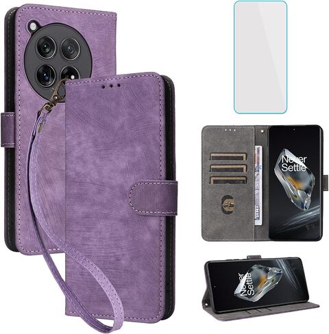 for OnePlus 12R 5G Wallet Phone Case with Screen Protector [RFID Blocking] Leather Flip Card Holder Kickstand Wristlet Men Women Cell Phone Case for 1+ One Plus 12R 5G Black in Saudi Arabia