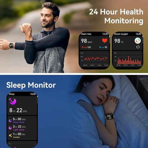 Smart Watch for Men Women (Make/Answer Call), 2.0" HD Health Fitness Tracker with Heart Rate, Blood Oxygen, Sleep Tracker, Pedometer, 100+ Sport Modes IP68 Waterproof Activity Tackers for Android iOS in Saudi Arabia