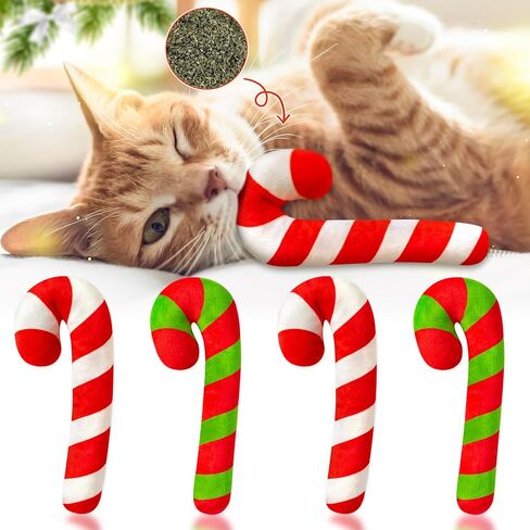 MALLMALL6 3Pcs Christmas Candy Cane Catnip Toys Gift for Cat, Indoor Cat Chew Bite Kick Plush Catmint Pet Toys Supplies for Cat Lover Xmas Gifts, Cute Interactive Cat Toy for Pet Presents (Tricolor) in Saudi Arabia
