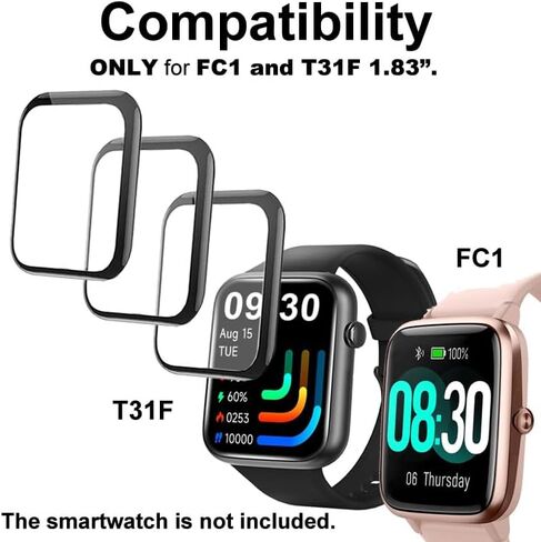 واقي شاشة ثلاثي الأبعاد متوافق مع الساعة الذكية lezoura T31F مقاس 1.83 بوصة، 3 عبوات in Kuwait