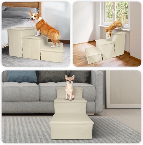Dog Stairs, Foldable Pet Steps for Bed and Couch with Storage, 2-Step Non-Slip Balanced Dog Indoor Ramp for Dogs and Cats (Gray) in Saudi Arabia
