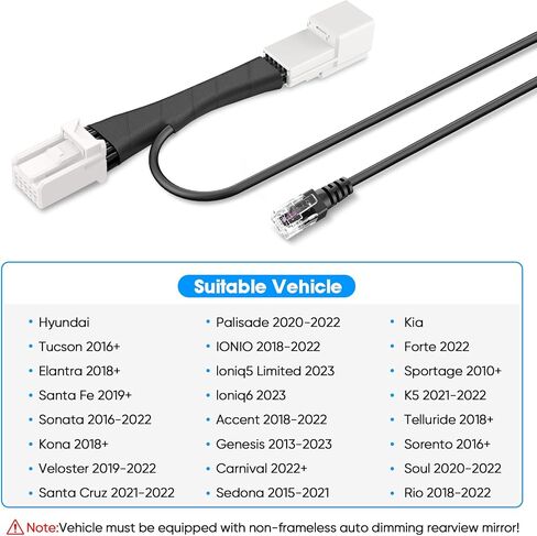 Radar Detector Power Adapter RJ11 Plug (10Pin Type H Connector) Compatible with Select Hyundai/Kia,Genesis,Niro and More with Auto-dimming Rearview Mirror,Radar Detector Adapter Cable,Clean Install in Saudi Arabia