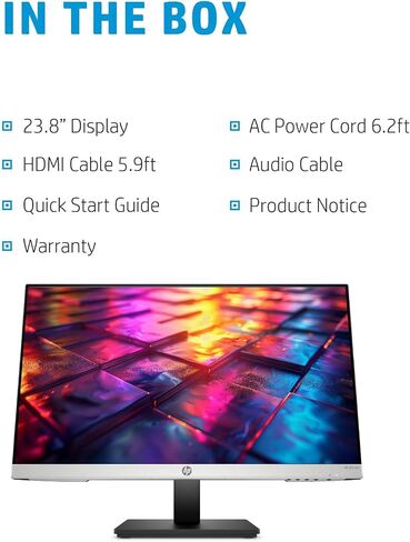 HP 24 Inch Full HD Monitor, 100Hz Refresh Rate, IPS Panel with 99% sRGB, Built-in Dual Speakers, 3-Sided Borderless, HDMI and VGA Ports, Height Adjustable Stand with Tilt, Metal Gray in Kuwait