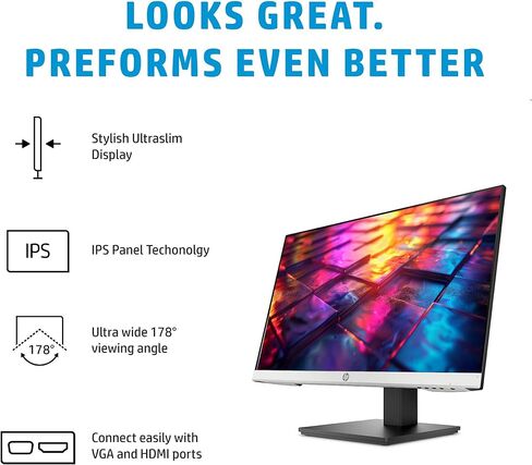 HP 24 Inch Full HD Monitor, 100Hz Refresh Rate, IPS Panel with 99% sRGB, Built-in Dual Speakers, 3-Sided Borderless, HDMI and VGA Ports, Height Adjustable Stand with Tilt, Metal Gray in Kuwait