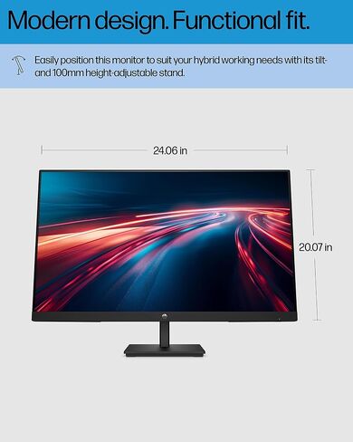 HP 24 Inch Full HD Monitor, 100Hz Refresh Rate, IPS Panel with 99% sRGB, Built-in Dual Speakers, 3-Sided Borderless, HDMI and VGA Ports, Height Adjustable Stand with Tilt, Metal Gray in Kuwait