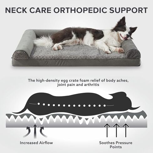 JOEJOY سرير كلب لتقويم العظام للكلاب الكبيرة جدًا، سرير أريكة للكلاب كبير جدًا، سرير كلب من إسفنج الذاكرة على شكل حرف U مع غطاء قابل للإزالة وقابل للغسل، بطانة مقاومة للماء، مسند مريح، 42 بوصة × 30 بوصة × 6.5 بوصة، بني in Kuwait