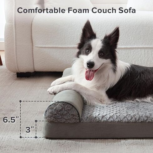 JOEJOY سرير كلب لتقويم العظام للكلاب الكبيرة جدًا، سرير أريكة للكلاب كبير جدًا، سرير كلب من إسفنج الذاكرة على شكل حرف U مع غطاء قابل للإزالة وقابل للغسل، بطانة مقاومة للماء، مسند مريح، 42 بوصة × 30 بوصة × 6.5 بوصة، بني in Kuwait
