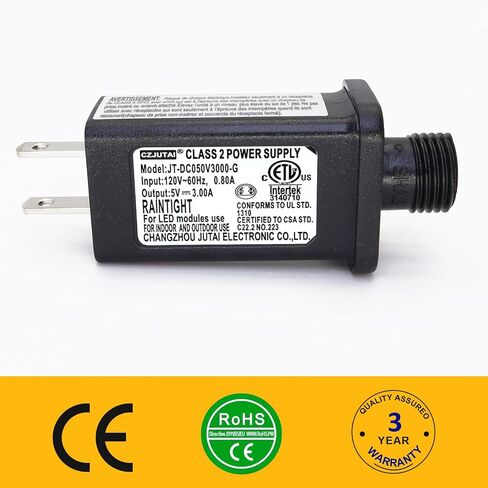 PremierAdapter CZJUTAI JT-DC050V1000 5V1A IP44 سائق LED منخفض الجهد، استبدال قابس الولايات المتحدة الأمريكية لسلسلة الضوء، ضوء جهاز العرض، أضواء الجنية [X250] in Kuwait